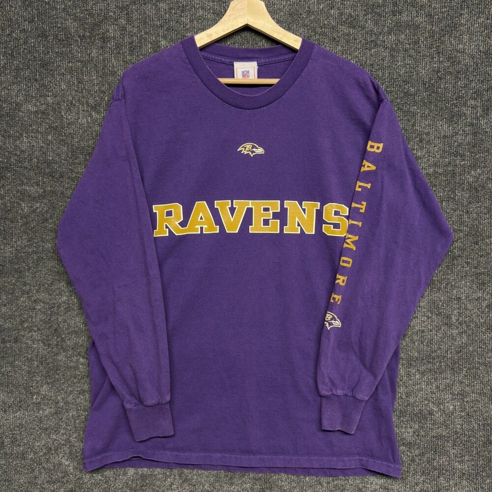 Vintage NFL Baltimore Ravens Long Sleeve Graphic T-Shirt Logo Spell Out Size L